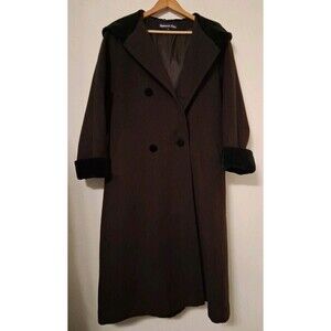 Herman Kay Women’s Size M (6) Vintage  Wool Coat Hooded Doublebreasted Brown Blk